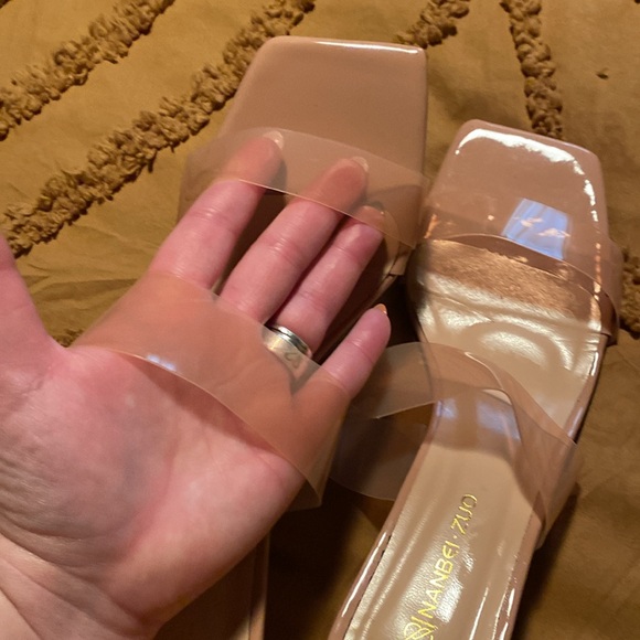 Square Toe/ Clear Heel Wedding/Special Occasion Chunky High Heel - Picture 2 of 5